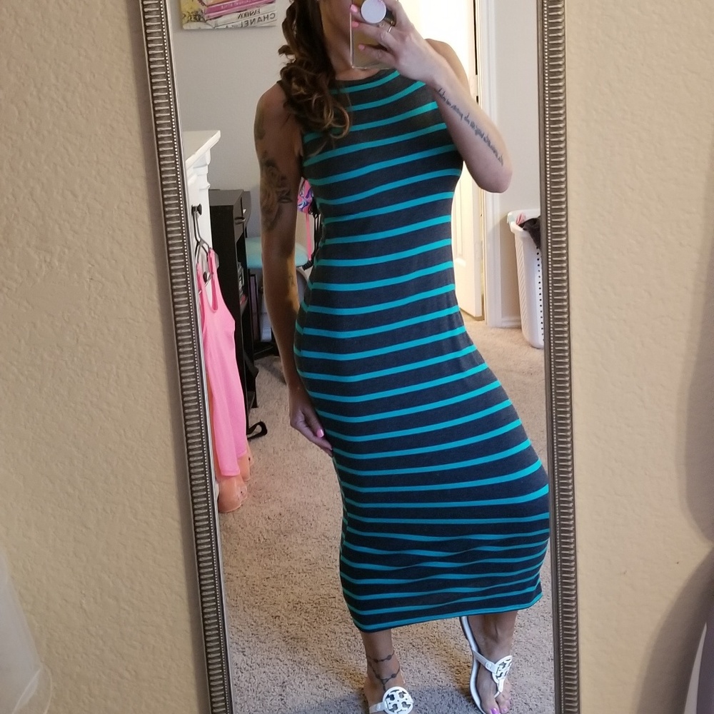 Teal and charcoal midi dress